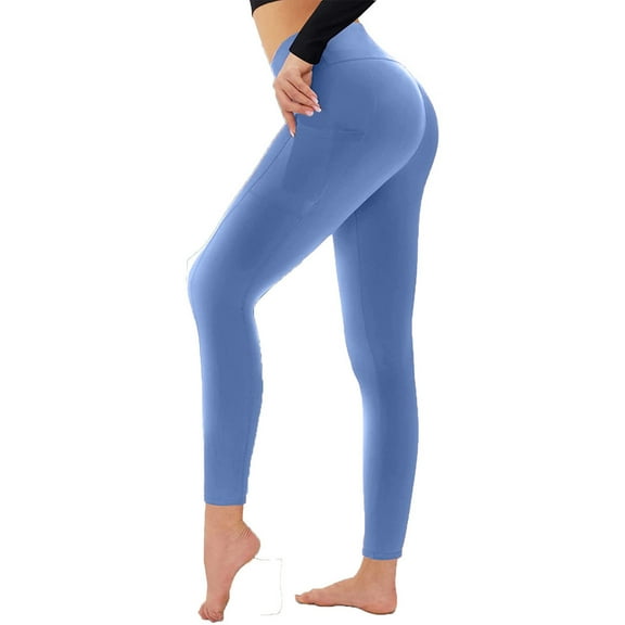 Kvture Women's Leggings High Waist Full Length Soft Yoga Pants for Daily Workout Women's Invisible Butt Lifting Leggings Sky Blue M