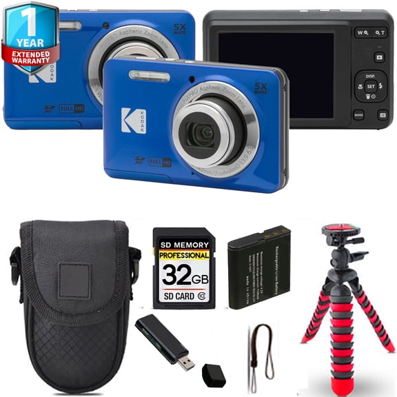Kodak PIXPRO FZ55 Digital Camera (Blue)   Extra Battery  1 Yr Warranty   Case -128GB