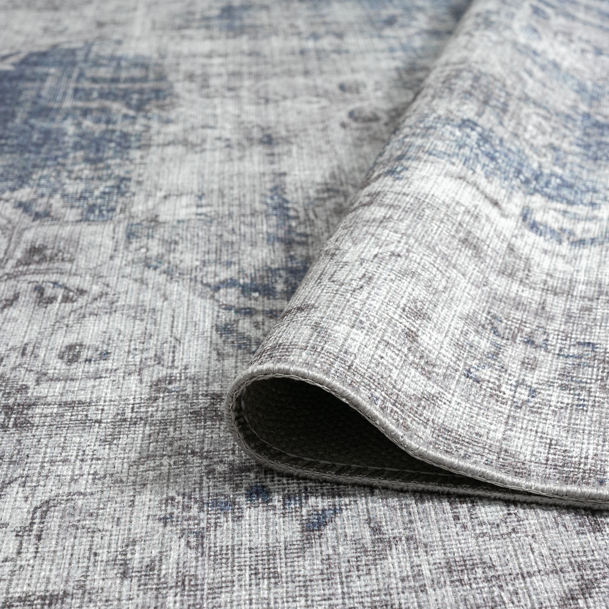 Traditional 5x7 Area Rug (5'3'' x 7'3'') Oriental Navy, Gray Living Room Easy to Clean Machine Washable