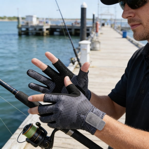 Guantes de pesca con medio dedo antideslizantes, protección solar UV, guantes transpirables de verano para pesca, ciclismo y deportes al aire libre