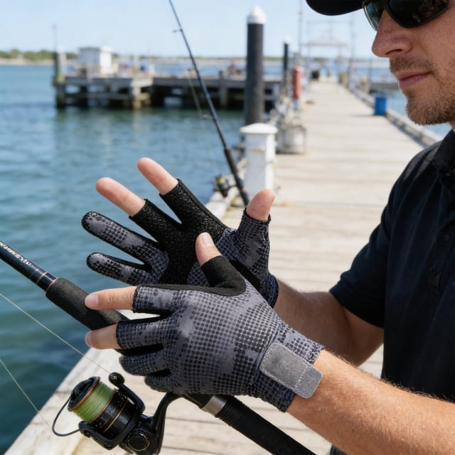 Weloille Fishing Gloves 1 Pair, Non Slip Cut Resistant Hand Protector, Breathable Quick Drying Outdoor Fishing Accessory, Suitable for Freshwater Saltwater Fishing Kayaking Hiking