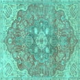 thumbnail image 1 of Ahgly Company Machine Washable Indoor Square Medallion Turquoise Blue Traditional Area Rugs, 4' Square, 1 of 4