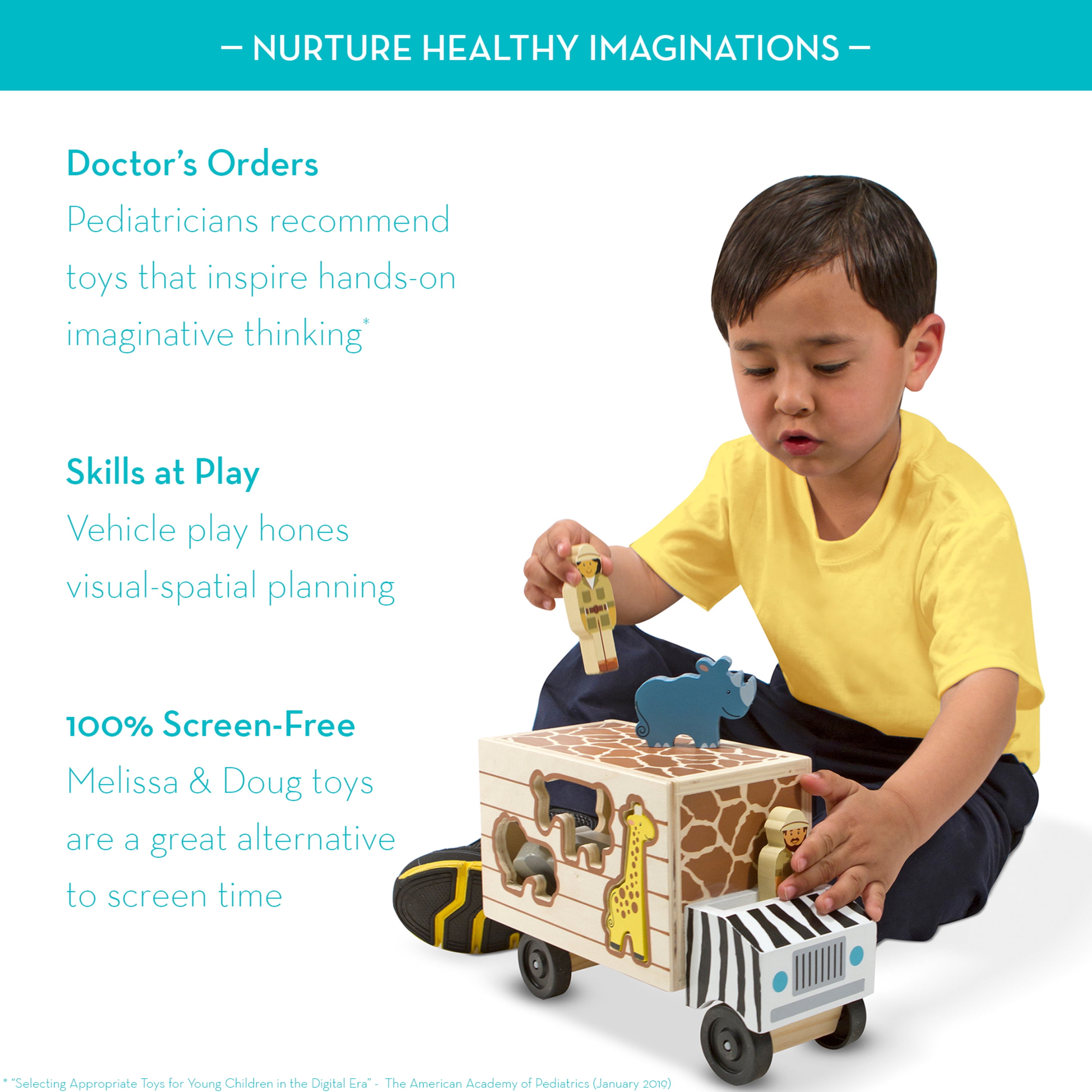 Melissa & Doug Animal Rescue Shape-Sorting Truck - Wooden Toy With 7 Animals and 2 Play Figures