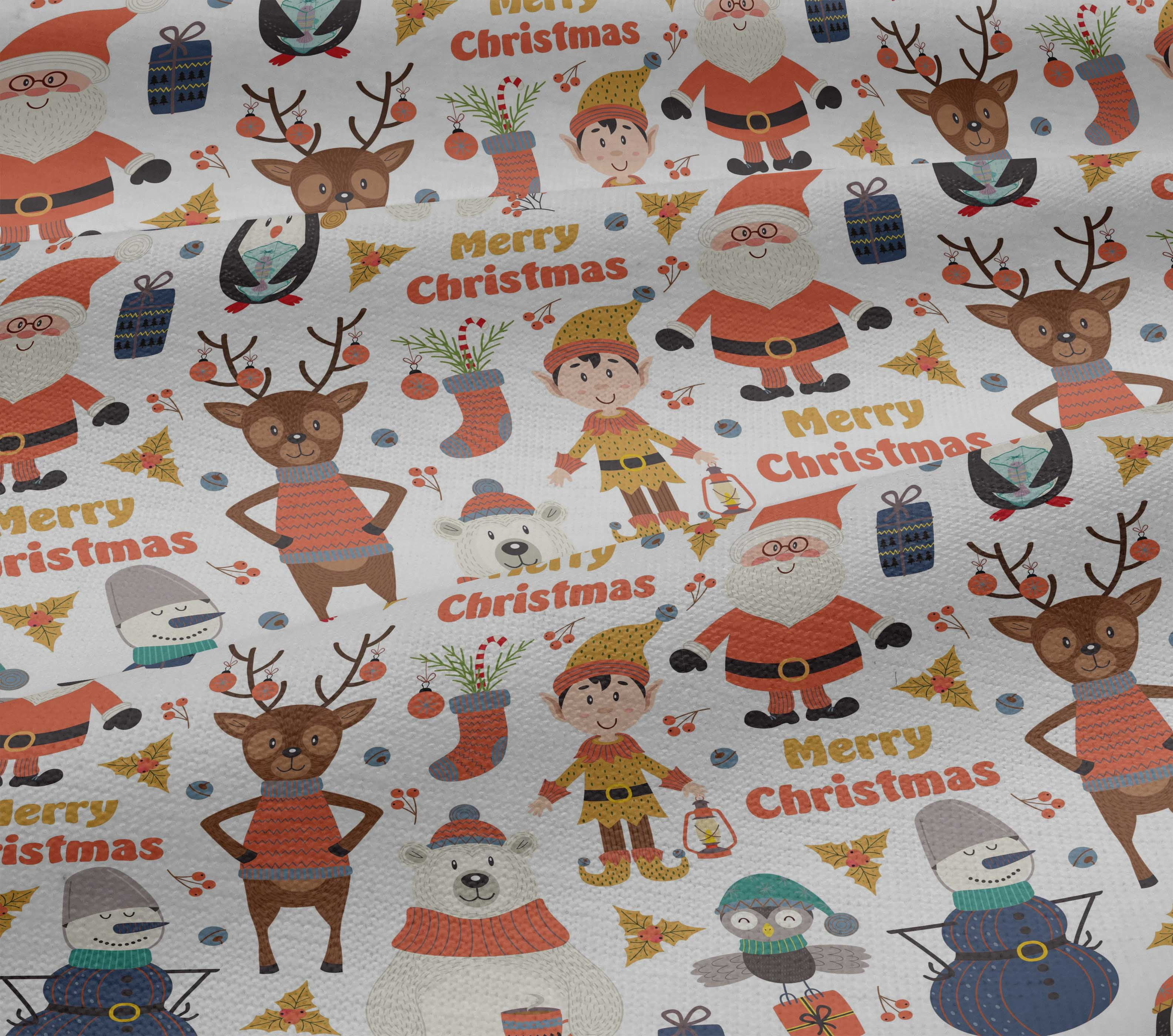 oneOone Cotton Jersey Dark Peach Fabric Snowman|Gift Box & Santa Christmas Dress Material Fabric Print Fabric By The Yard 58 Inch Wide