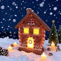 Christmas Gingerbread House Resin Ornament LED Light Up Home Holiday Party Tabletop Decor Exquisite Handcrafted Room Window Centerpiece Battery Powered Safe for Indoor Kids Family Gift