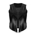 thumbnail image 6 of Weiqiqre Womens Jacket Sleeveless Vest Tassel Faux Leather Open Front 70S Hippie Jacket Cardigan, 6 of 8