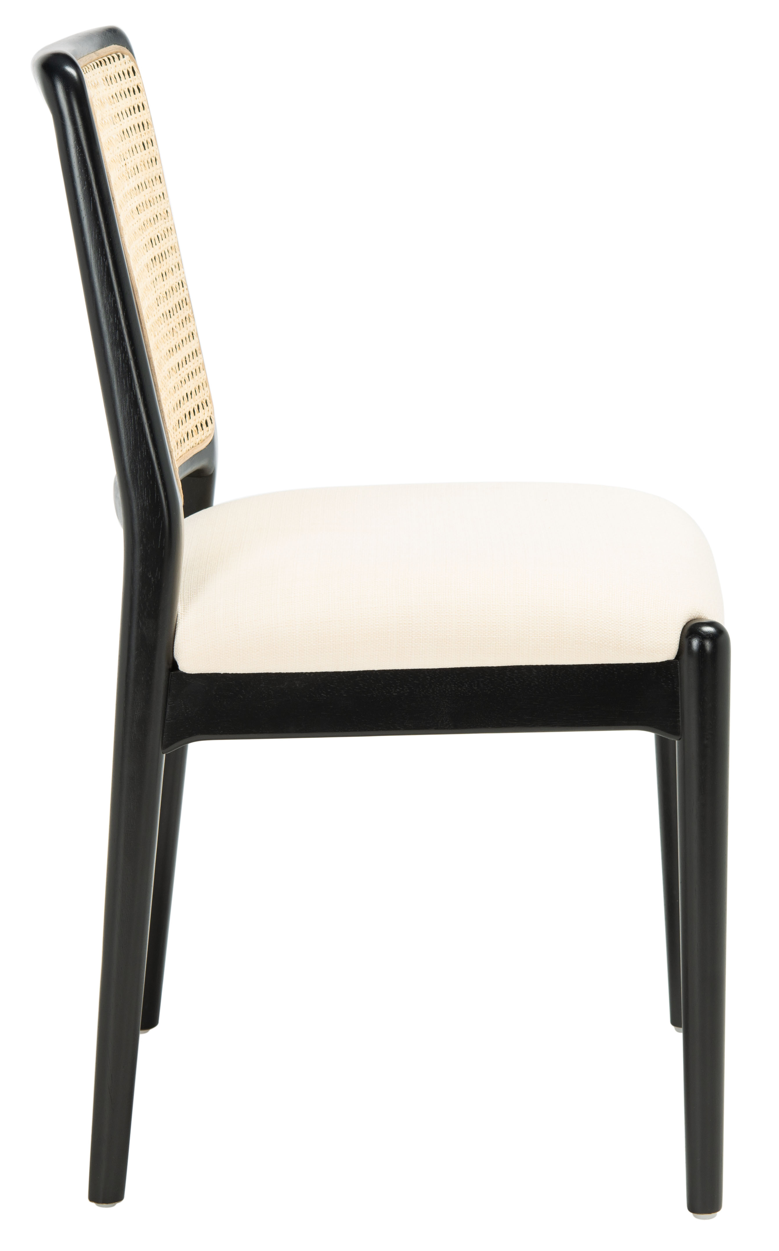 SAFAVIEH Reinhardt Rattan Dining Chair, Black/White, Set of 2 (19 in. W x 17.5 in. D x 32 in. H)
