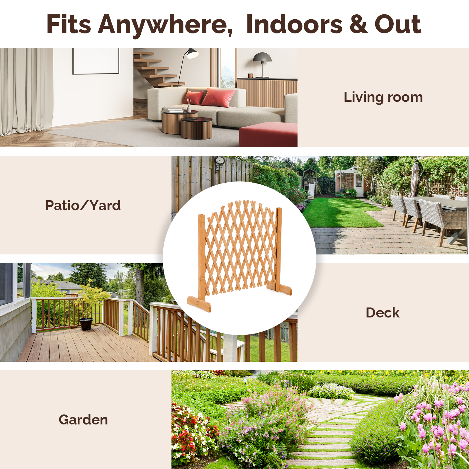 Expandable Wooden Garden Trellis 13" to 81" Wide 36" High Decorative Diamond Pattern Fence Panel for Climbing Plants Garden Yard Privacy Screen Pet Barrier