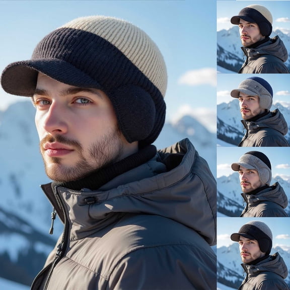 Men's Winter Knitted Earflap Hat | 3-in-1 Baseball Cap Style | Windproof Mink Fleece Lined | Breathable Moisture-Wicking Knit | Double Layer Insulated for Cold Weather