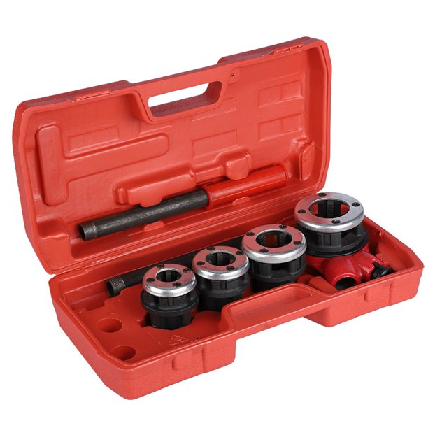 Kit de roscado de tuberías para fontanero manual de 4 troqueles, herramienta roscadora de 1/2", 3/4", 1" y 1-1/4"