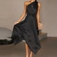 thumbnail image 3 of Vestido Largo De Verano Para Mujer Vestidos de fiesta de cóctel Vestido de satén de un hombro con cinturón Traje de diario de corte holgado Cgtredaw para Mujer Negro T S, 3 of 5