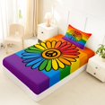thumbnail image 2 of Manfei Kawaii Rainbow Twin Fitted Sheet, Love and Peace Groovy Bedding, Purple Orange, 2pcs, 1 Fitted Sheet and 1 Pillowcase, 2 of 6