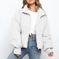 thumbnail image 4 of felwors Women’s Winter Cropped Puffer Jacket Coat Short Warm Quilted Jacket Beige, XS, 4 of 5