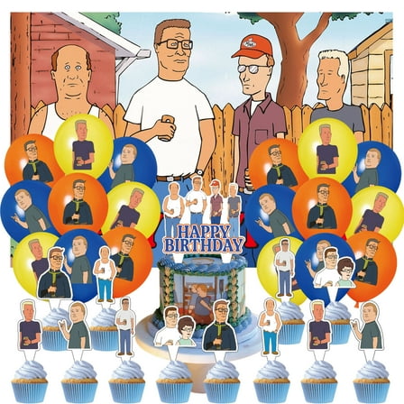 32 Pcs For King of the Hill Theme Birthday Party Supplies Party Favor Set,With 5*3ft Birthday Backdrop Decorations,13 Cupcake Toppers,18 Balloons,All in One Party Supply Set