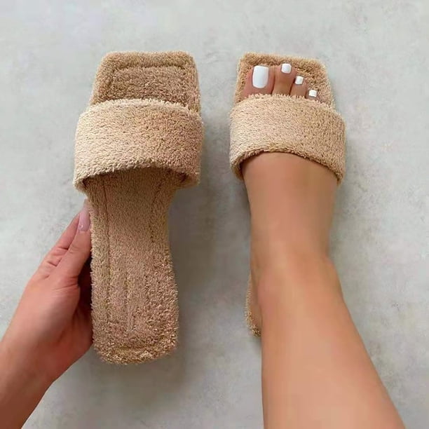 Zapatilla de felpa para mujer, Color sólido, plana con zapatillas de casa, zapatos, chanclas de interior Wmkox8yii hj789