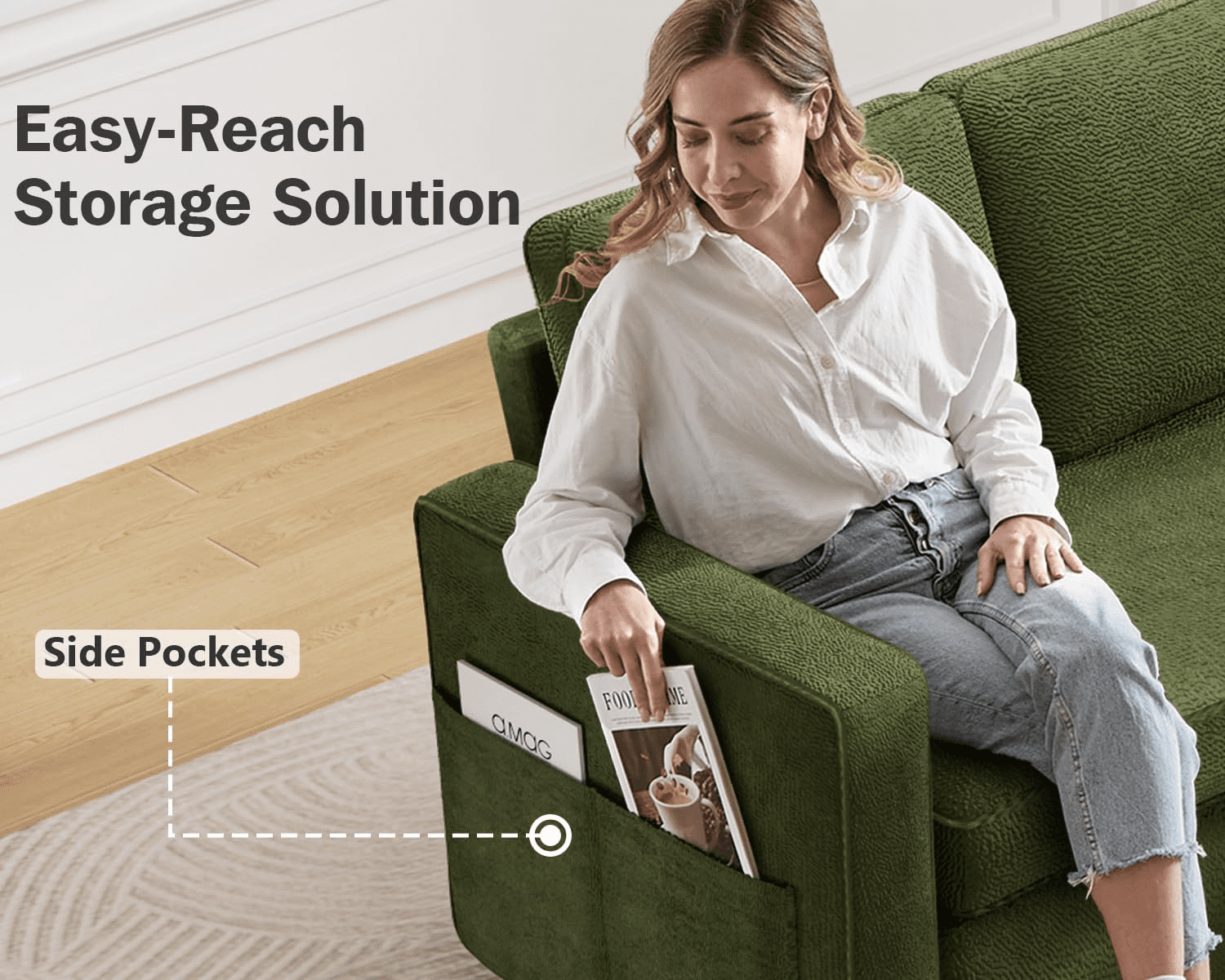 Vipbear 81" Sleeper Sofa Bed with Pull Out Bed, L Shaped Couch Sectional Sleeper Sofa, Pull Out Couch with Reversible Storage Chaise, Side Pockets, Chenille Green