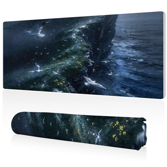 LIVEKEY XXL Mouse Pad Seaside Gulls Design 80x40cm Large Desk Mat Full Coverage Non Slip Base Durable Easy to Clean with Stitched Edges for Gaming and Office Computer Use