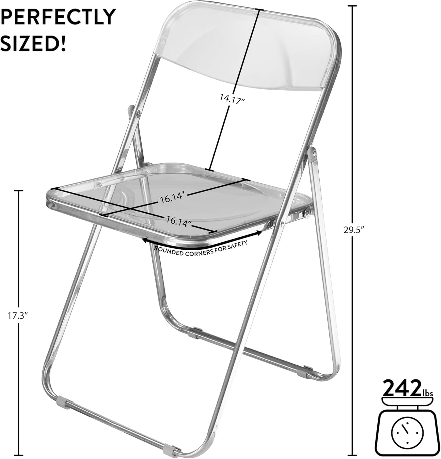 Urban Shop Transparent Acrylic Modern Folding Chair with Chrome Frame, Clear