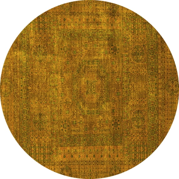 Ahgly Company Machine Washable Indoor Round Abstract Yellow Modern Area Rugs, 5' Round