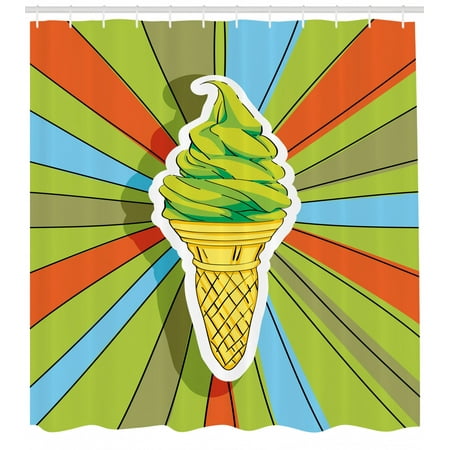 Art Shower Curtain Hand Drawn Ice Cream On Cone With Colorful
