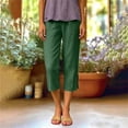 thumbnail image 4 of KIHOUT Women High Waisted Straight Leg Capri Pants Solid Color Casual Elastic Waist with Pockets Side Slit Loose Fit Cropped Trousers for Summer Daily Wear, 4 of 8