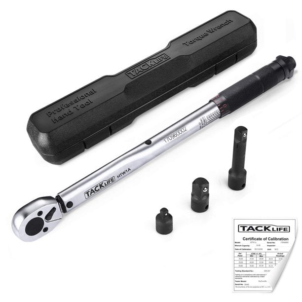 Tacklife 3/8 Drive Click Torque Wrench Set, 1/2 & 1/4 Adapters and Extension Bar Included