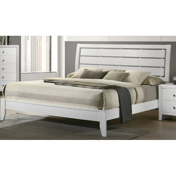 1pc Beautiful White Finish King Size Panel Bed Wooden Master Bedroom Furniture