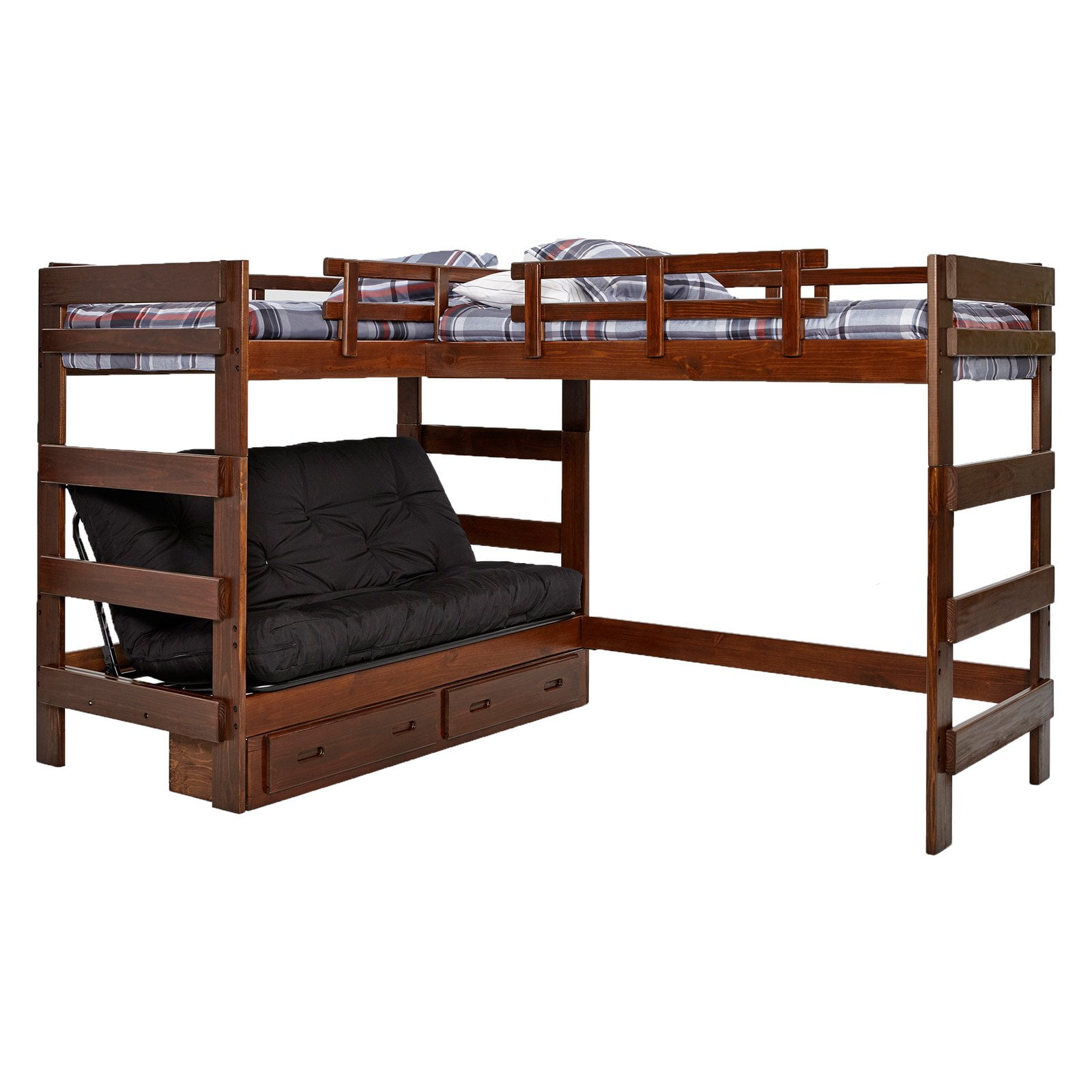 Woodcrest L Shaped Twin Over Futon Bunk Bed With Extra Loft Woodcrest L Shaped Twin Over Futon Bunk Bed With Extra Loft Com