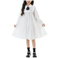 thumbnail image 2 of Vestido de primavera y verano para niñas de tallas medianas y grandes, blanco, con mangas largas, camisa de perlas, falda y solapa, conjunto de poliéster para niñas de estilo universitario., 2 of 7