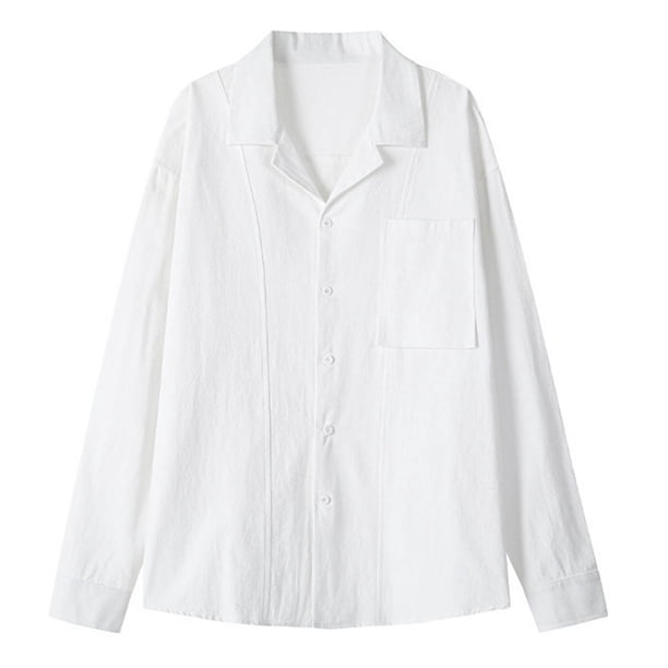 Camisas de Manga Larga Casual de Color Sólido Cuello con Botón de Bolsillo Delantero, Camisas de Manga Larga para Hombres con Bolsillo