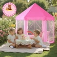 thumbnail image 5 of PigPigPen Princess Castle Play Tent for Girls Large Hexagon Playhouse with Star Lights Kids Play Tents for Children Indoor Games (Pink), 5 of 8