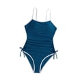 thumbnail image 2 of YTCAMLO One Piece Swimsuits for Teen Girls Cute Trendy High Cut Tie Side Bathing Suit with Spaghetti Straps Lightweight Swimwear, Navy 11-12 Years, 2 of 6