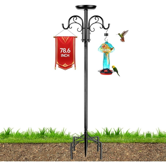 Double Shepherds Hooks for Outdoor Heavy Duty, Adjustable Shepherds Hook, 1 Pack 77 inch with 5 Prongs Base, Garden Hooks for Hanging Bird Feeders, Hanging Plants, Solar Light Lantern