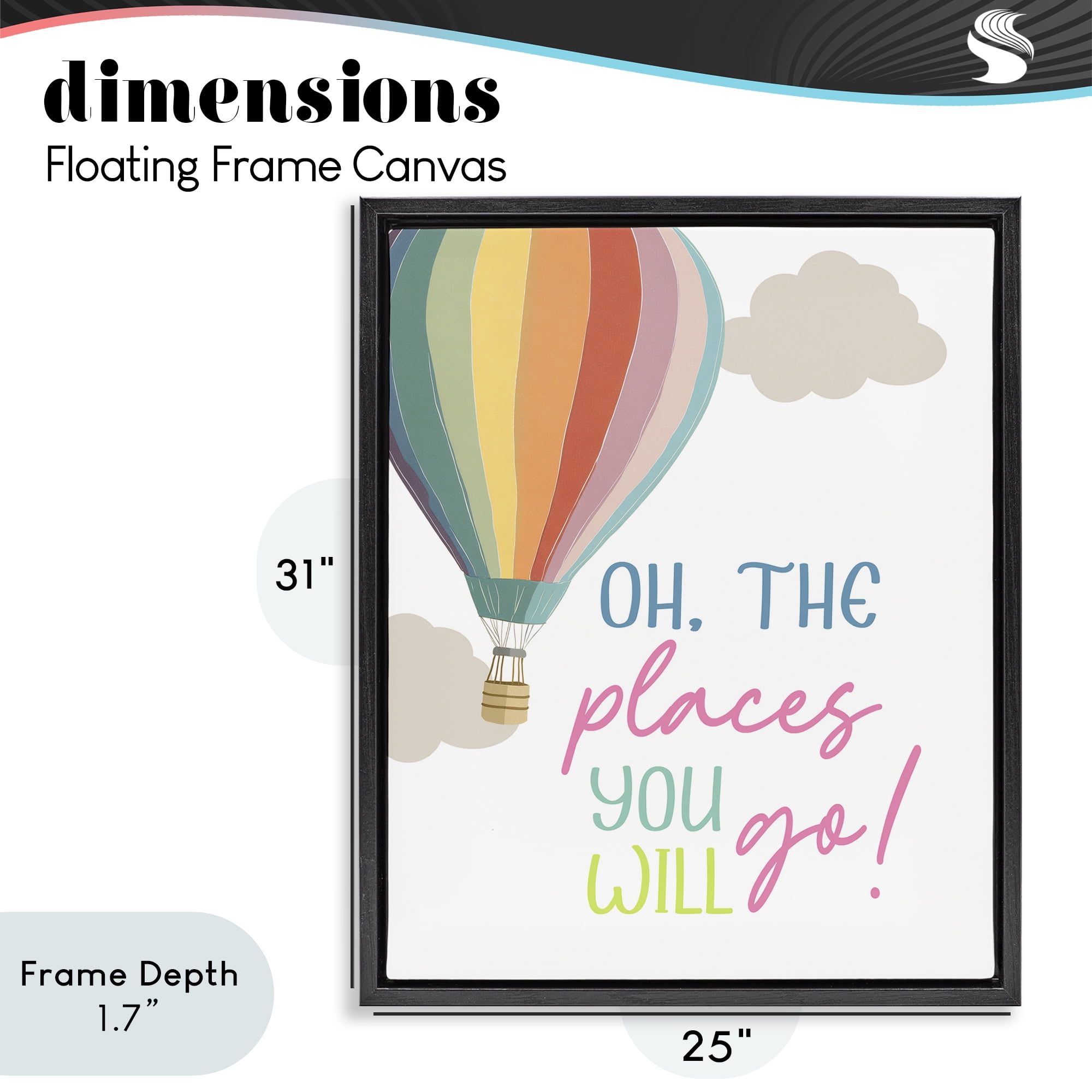 Stupell Industries The Places You Will Go Black Framed Floater Canvas Wall Art, design by Christine Simpson Art
