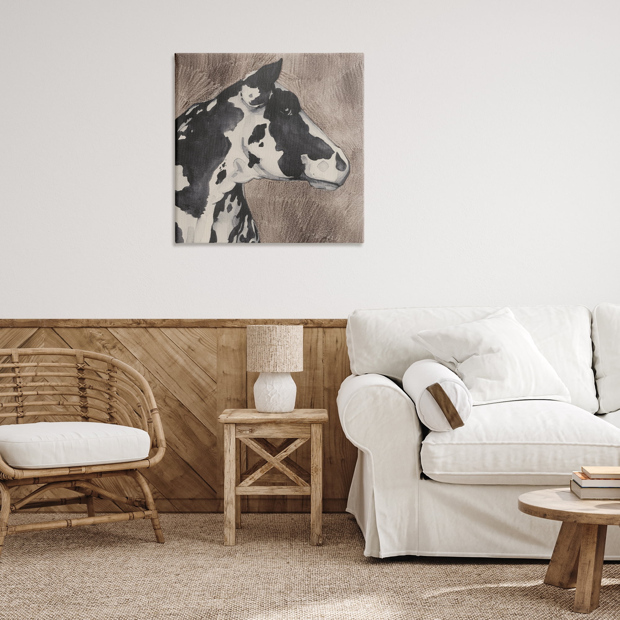 Stupell Industries Rustic Cow Looking Right Animals & Insects Painting Gallery Wrapped Canvas Art Print Wall Art, 30 x 30