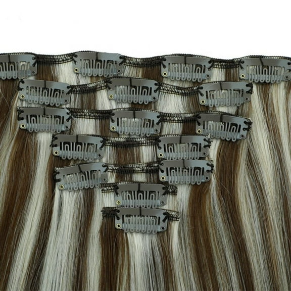 Dark Brown and Light Blonde Straight Clip Ins (Piano Color)