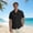 Black, variant on Men's Solid Color Cotton-Linen Blend Short Sleeve Camp Collar Button Down Casual Shirt with Chest Pocket Breathable Summer Streetwear Regular Fit Outing Top Army Green M