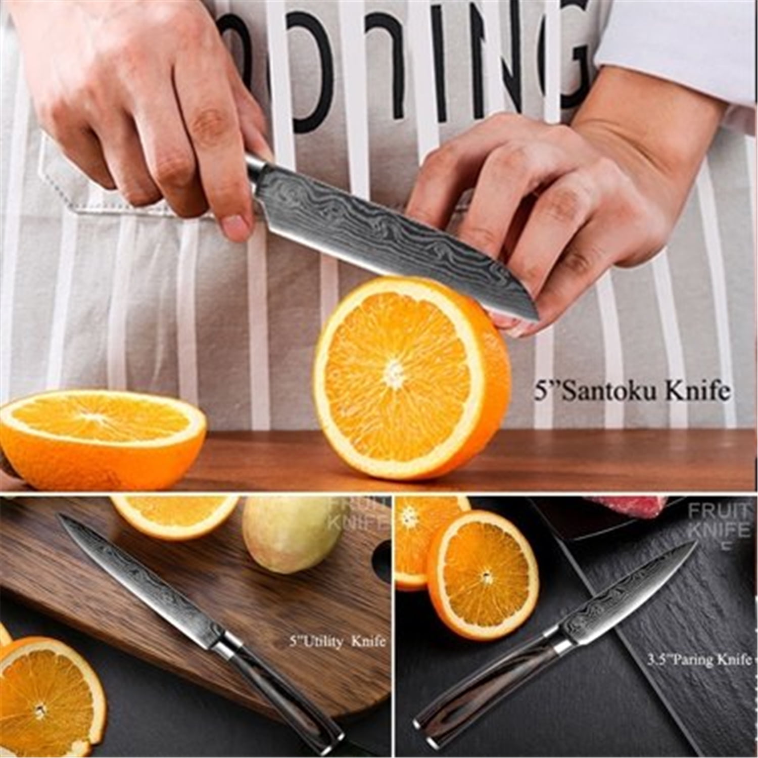 Beijiyi Knife Set with Cutting Board, 5 Pieces, Sharp Santoku and Utility  Knives with Blade Covers and Plastic Chopping Block, Kitchen Cooking  Accessories