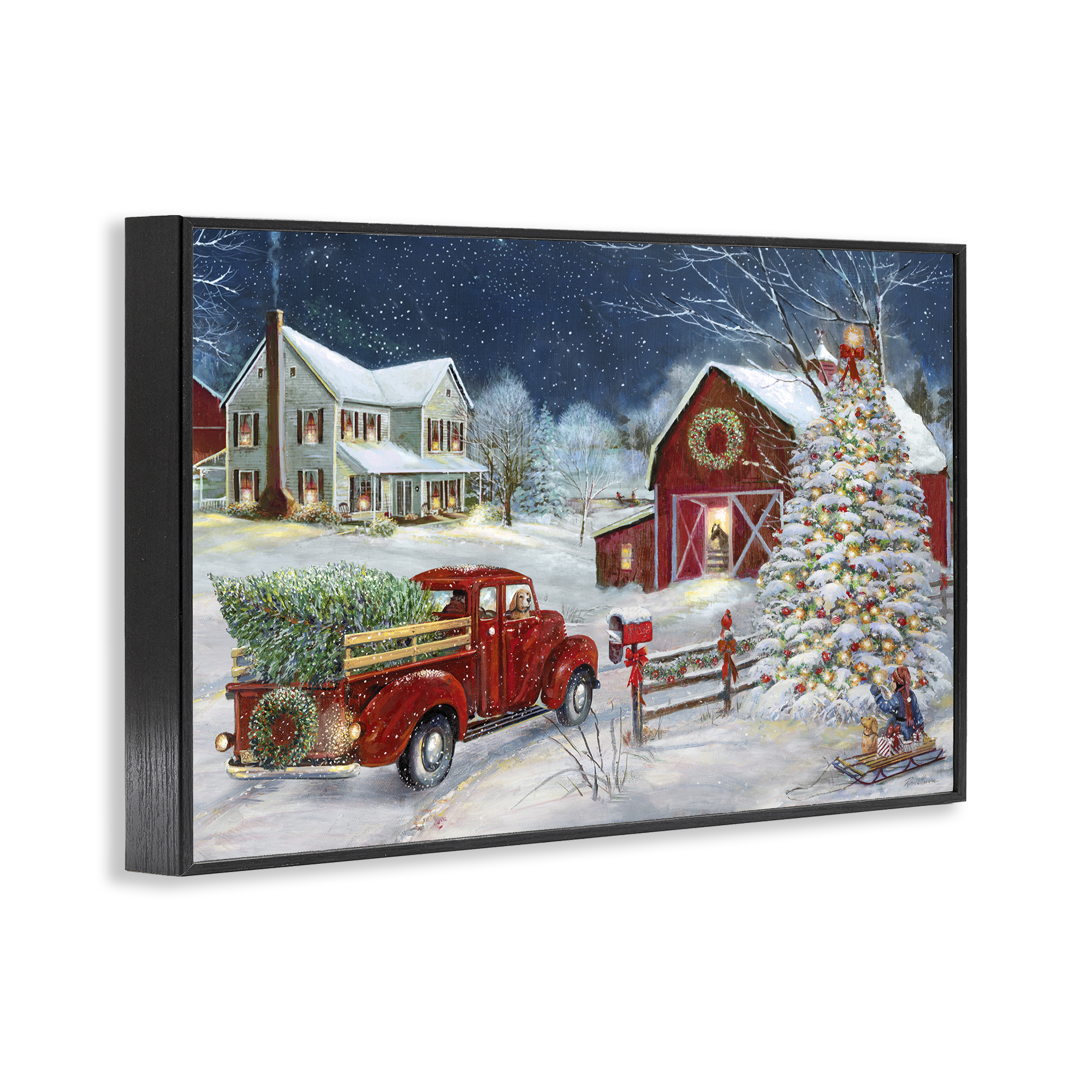 Stupell Industries Snowy Winter Farmhouse Holiday Painting Black Framed Art Prints Wall Art, 24 x 16