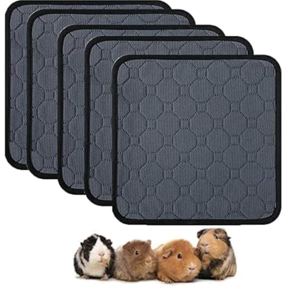 Guinea Pig Cage Liners, 5 Pack 12'' X 12'' Washable Guinea Pig Pee Pads, Non Slip Reusable Super Absorbent Guinea Pig Training Mat Bedding Fleece for Small Animals Hamster Rabbit Chinchilla Rat