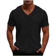 thumbnail image 2 of Ceisia Men's Loose Fit V-Neck Short Sleeve T-Shirt with Waffle Knit Texture Solid Color Stretchy Casual Fitness Home Top Black Gifts for Father 5X, 2 of 8