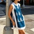 thumbnail image 5 of OIOLOYJM Lounge Sets for Women Casual Dress Boho Vintage Print Side Slit Sleeveless Crewneck Tank Top and Elastic Waist Shorts Comfortable Lounge Travel Outfits with Pockets Blue 2XL, 5 of 6