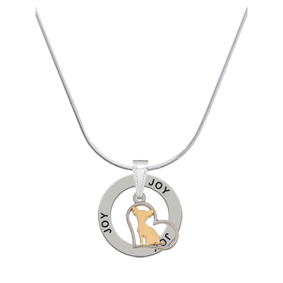 Delight Jewelry Two-tone Chihuahua Silhouette Heart Joy Ring Charm Necklace, 18"