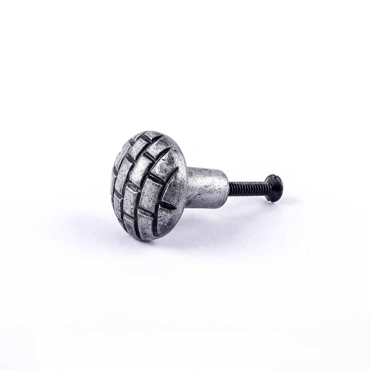 Renovators Supply Round Iron Kitchen Cabinet Knob Pull Decorative Brick Style Pewter Finish Vintage Metal Knobs for Kitchen Cabinet, Dresser or Drawer Pull Handle w/Screws Pack of 4
