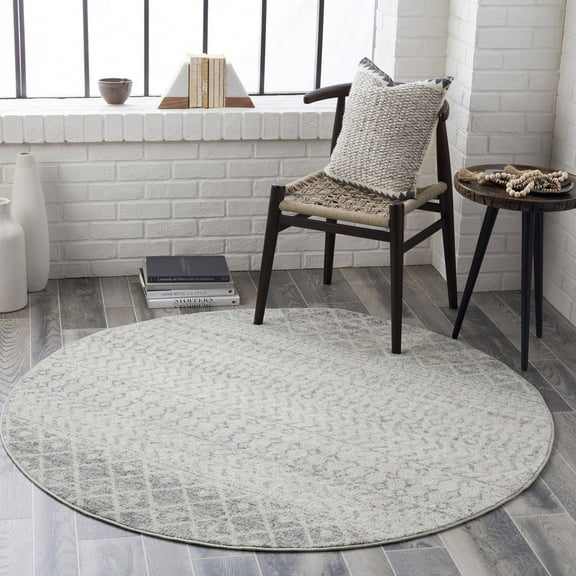 Livabliss Area Rugs for Living Room, 9ft Round Elaziz Global Gray Round Rug, Bedroom Dining Room Home Decor Stain Resistant Carpet (7'10" x 7'10")