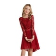 thumbnail image 3 of Zaldita Kids Flower Girl Lace Chiffon Dress Long Sleeve High-Low Hem Junior Bridesmaid Dresses Burgundy 10, 3 of 7