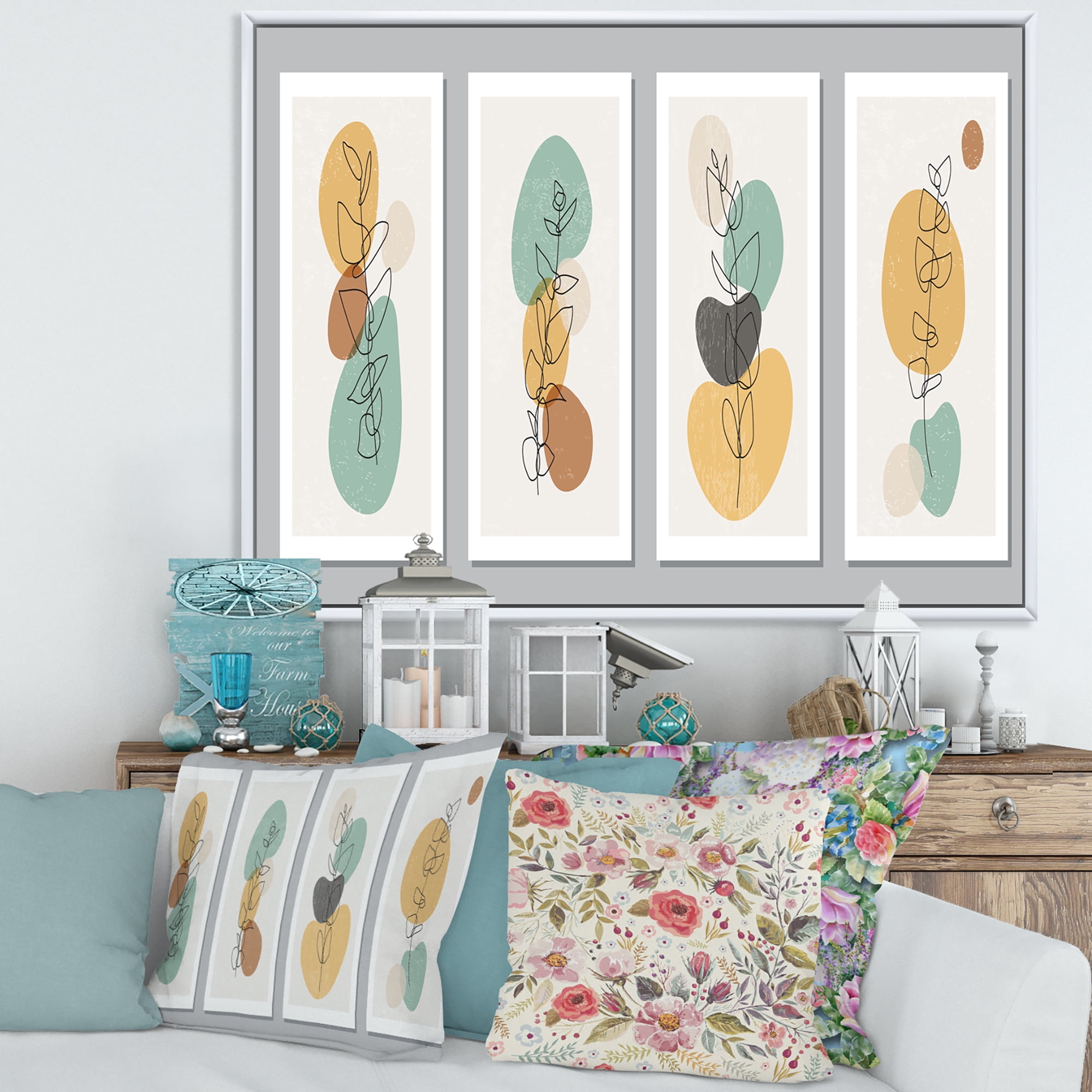 Designart 'Compostion Minimalistic of Organic Shapes III' Modern Framed Canvas Wall Art Print