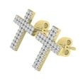 thumbnail image 4 of Dazzlingrock Collection Double Row Round White Diamond Religious Cross Push Back Stud Earrings (0.19 Ctw, Color I-J, Clarity I1-I2) for Women in 18K Yellow Gold, 4 of 6