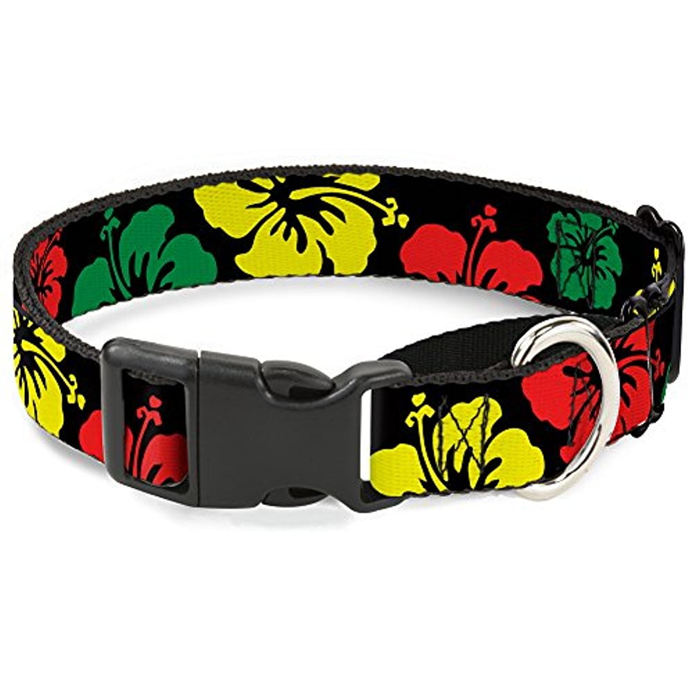 buckle-down mgc-w30863-l hibiscus close-up black green yellow with red martingale dog collar