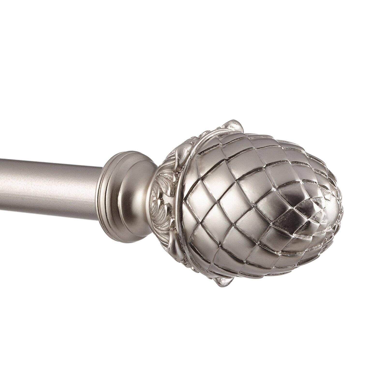 Exclusive Home Acorn 1" Curtain Rod and Coordinating Finial Set, Matte Silver, Adjustable 66"-120"